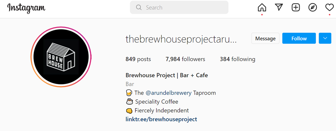 The Brewhouse Project Instragram bio